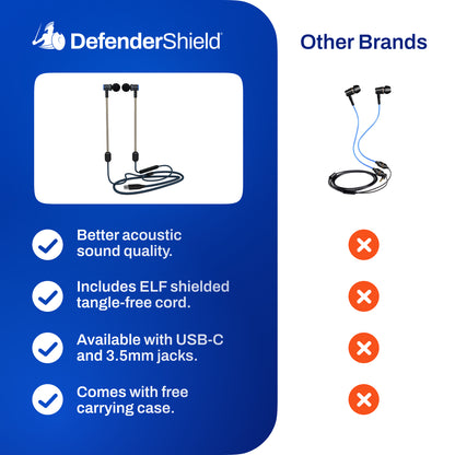 DefenderShield EMF Protection Air Tube Earbuds product features compared to other brands