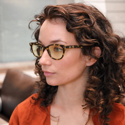 DefenderShield Noble Tortoiseshell Blue Light Blocking Glasses with tortoiseshell frames and 50% blue light blocking lenses
