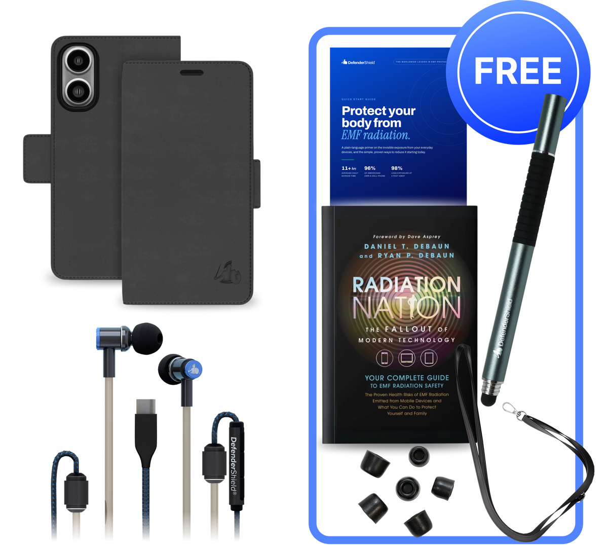 EMF blocking phone case and air tube earbuds