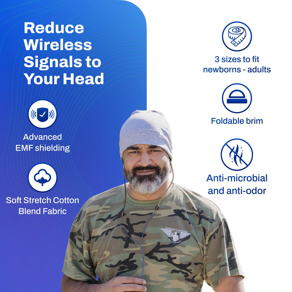 DefenderShield EMF Protection Adult Beanie Gray reduce wireless signals to your head