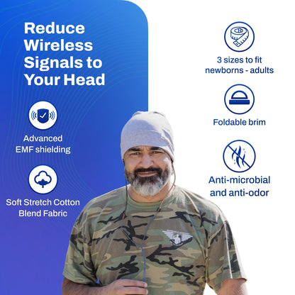 DefenderShield EMF Protection Adult Beanie Gray reduce wireless signals to your head