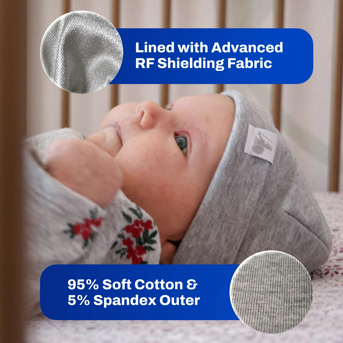 DefenderShield EMF Protection Baby Beanie Gray lined with advanced RF shielding fabric