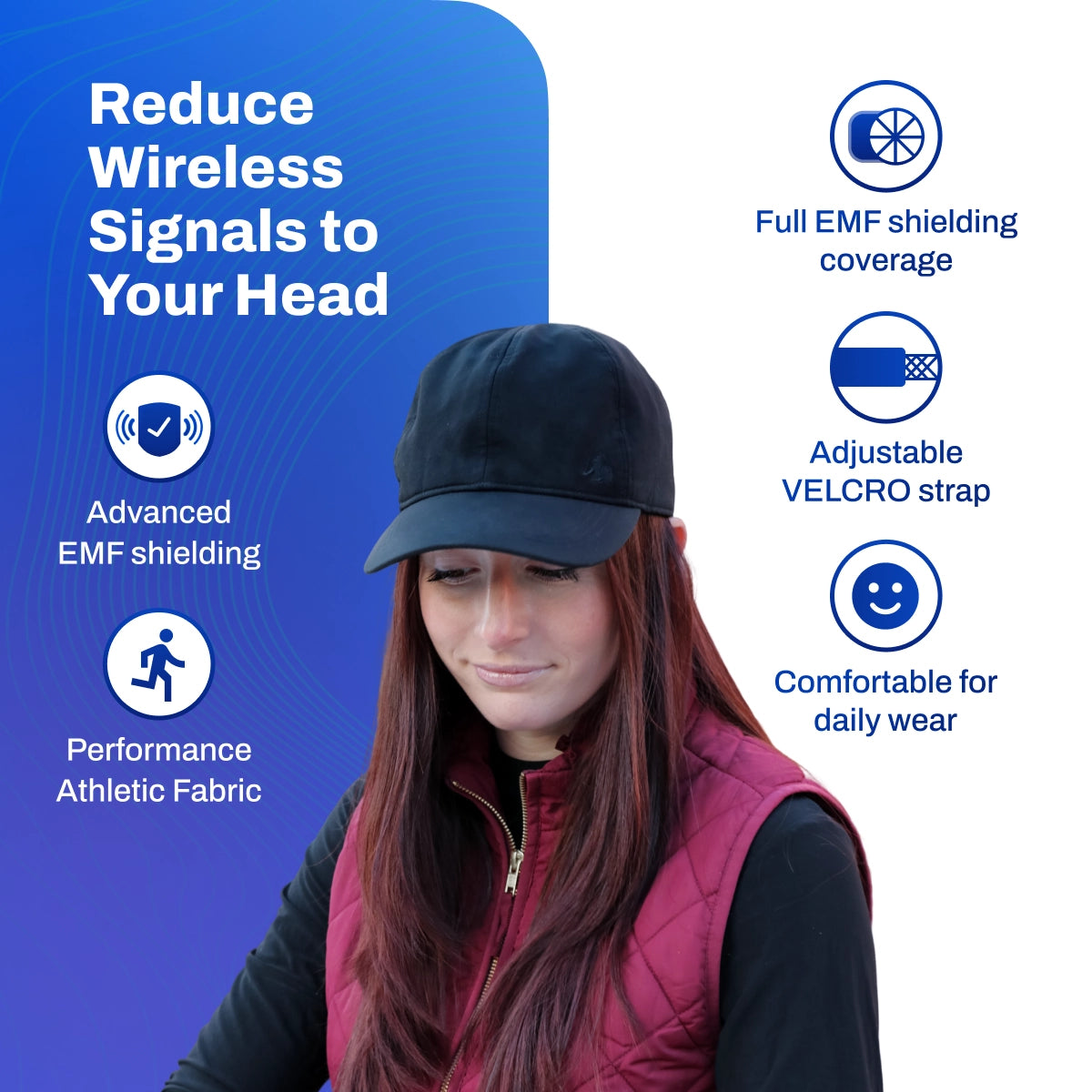 DefenderShield EMF Protection Baseball Cap reduce wireless signals to your head