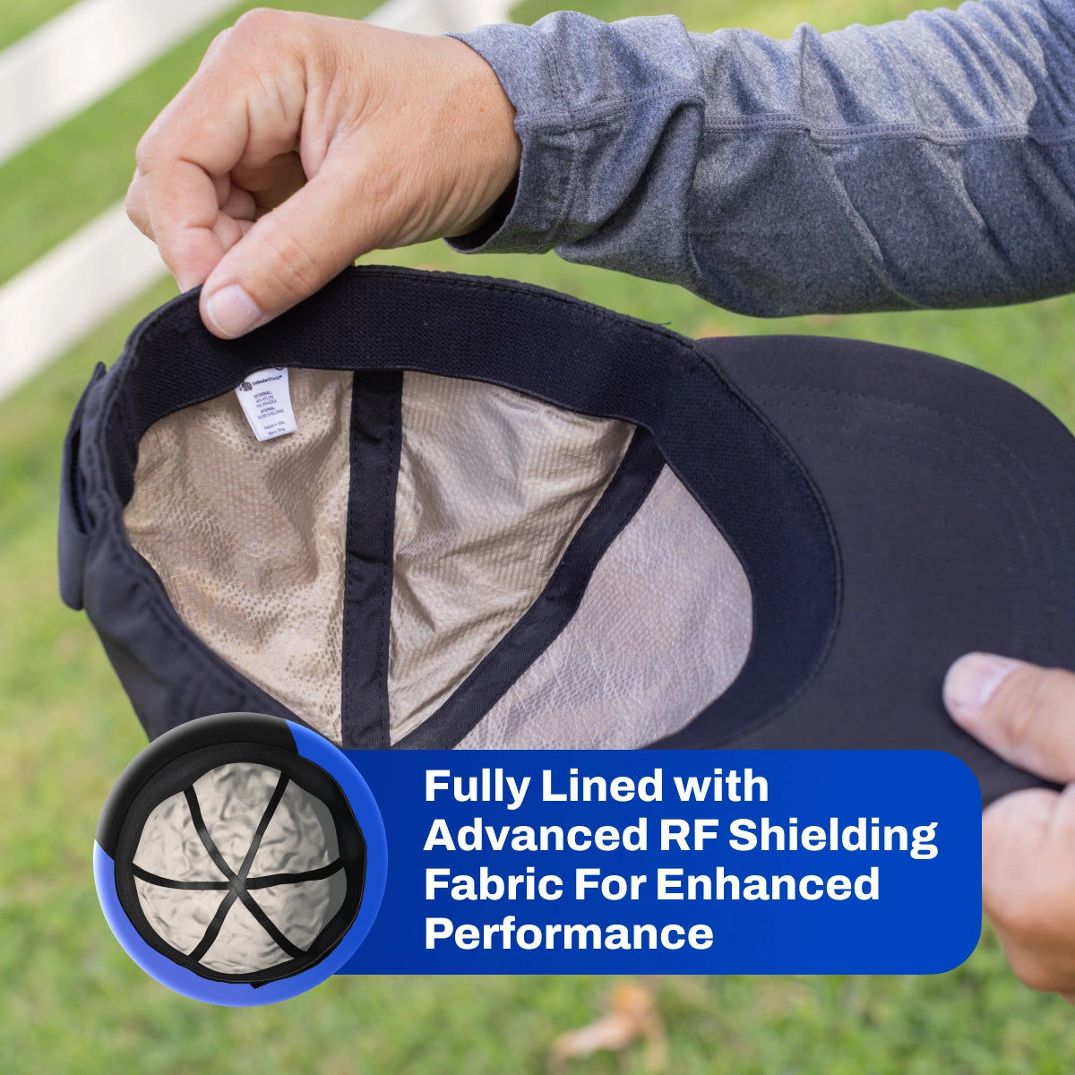 DefenderShield EMF Protection Baseball Cap fully lined with advanced RF shielding fabric