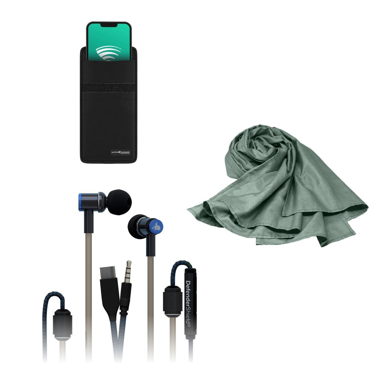 DefenderShield EMF Protection Travelers Bundle Standard Sage Green Scarf