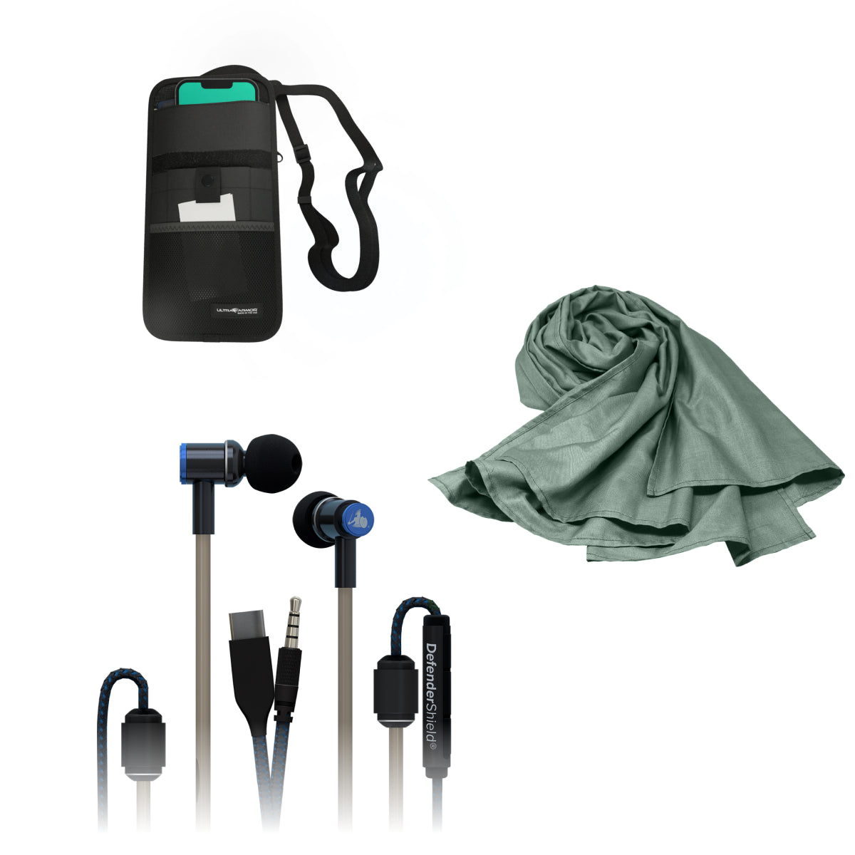 DefenderShield EMF Protection Travelers Bundle Crossbody Sage Green Scarf