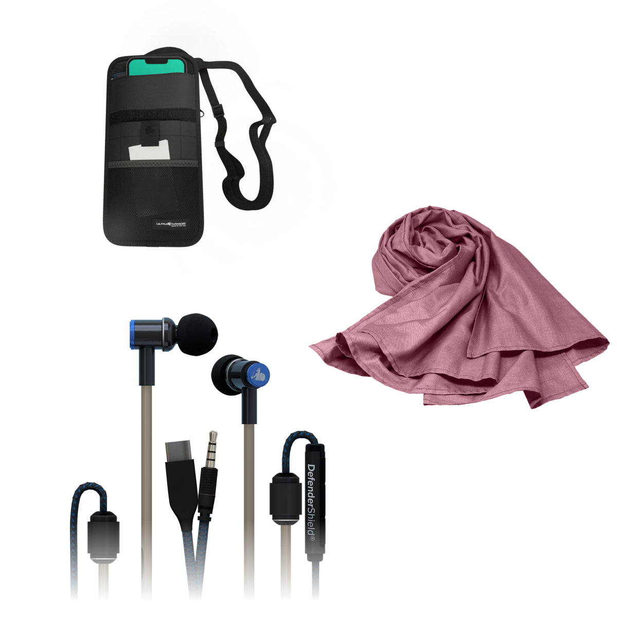 DefenderShield EMF Protection Travelers Bundle Crossbody Pink Scarf