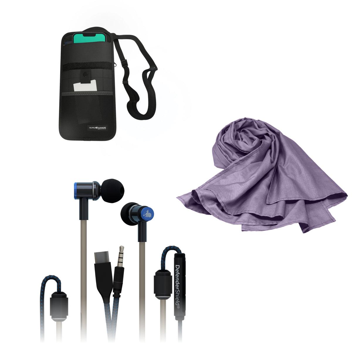 DefenderShield EMF Protection Travelers Bundle Crossbody Purple Scarf