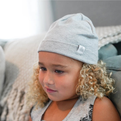 DefenderShield EMF Protection Child Beanie Gray girl wearing beanie