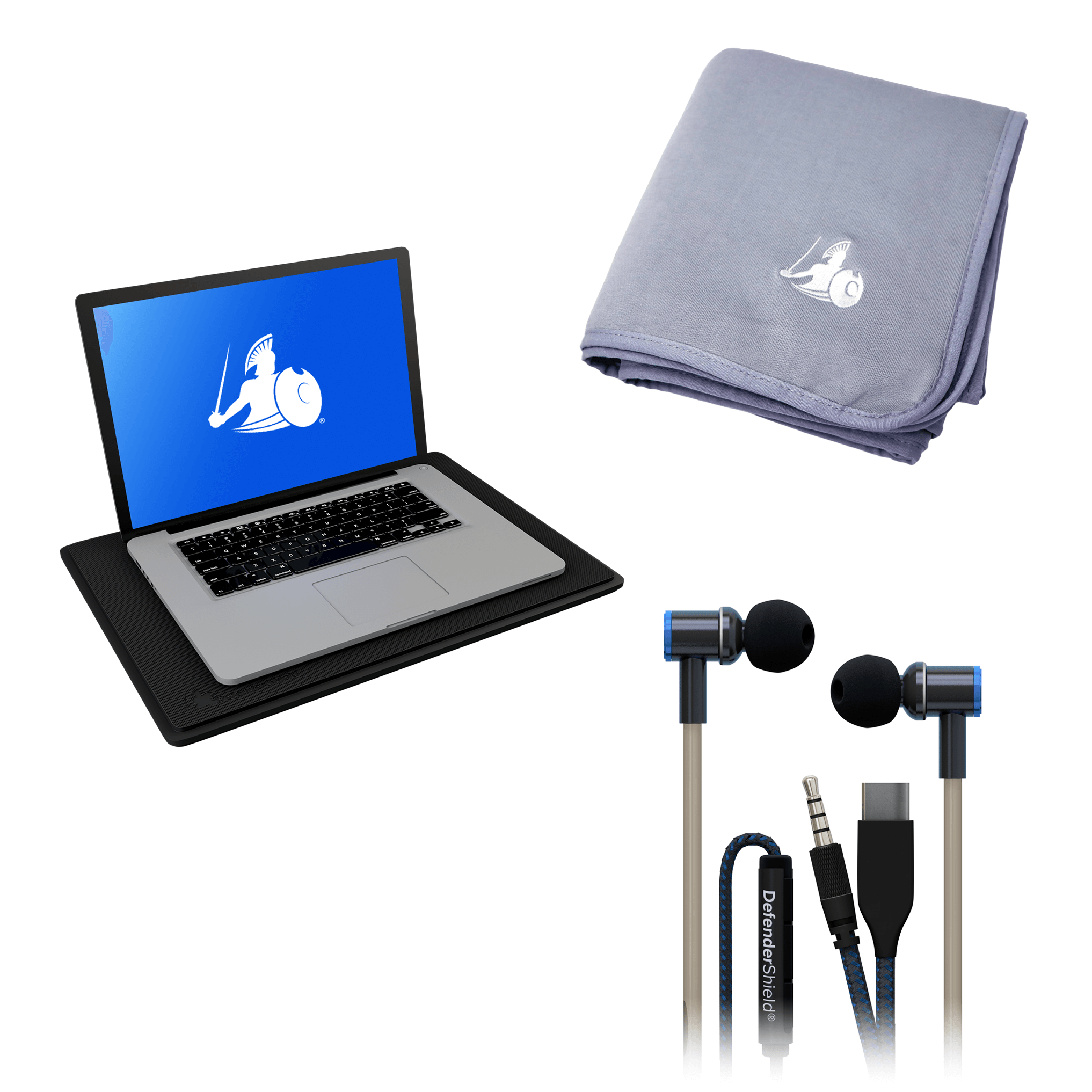 DefenderShield EMF Protection Bestsellers Bundle Black DefenderPad with Laptop Blanket Earbuds