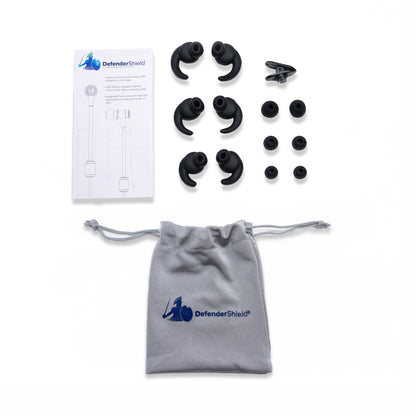 DefenderShield EMF Protection Ear Tips Replacement Pack Various Styles and Sizes Clip Instruction Manual Carrying Case with Drawstring