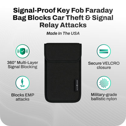 DefenderShield EMF Protection Faraday Key Fob Pouch Signal Proof Bag Blocks Car Theft & Signal Relay Attacks Made in USA