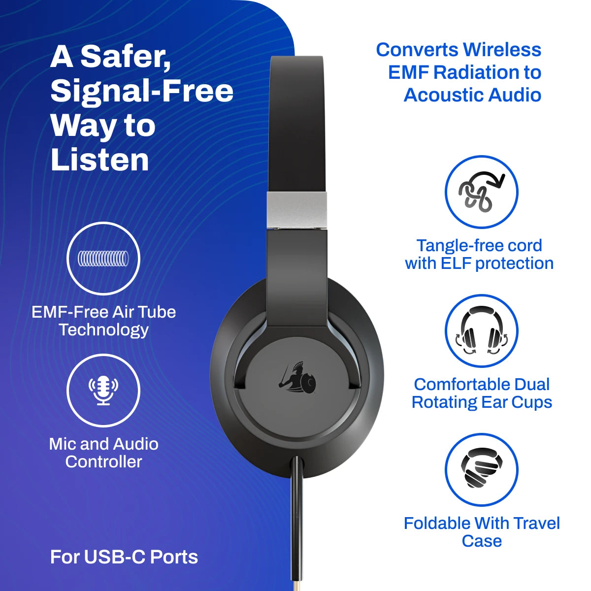 DefenderShield EMF Protection Over Ear Headphones USB-C A Safer Signal-Free Way to Listen