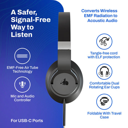 DefenderShield EMF Protection Over Ear Headphones USB-C A Safer Signal-Free Way to Listen
