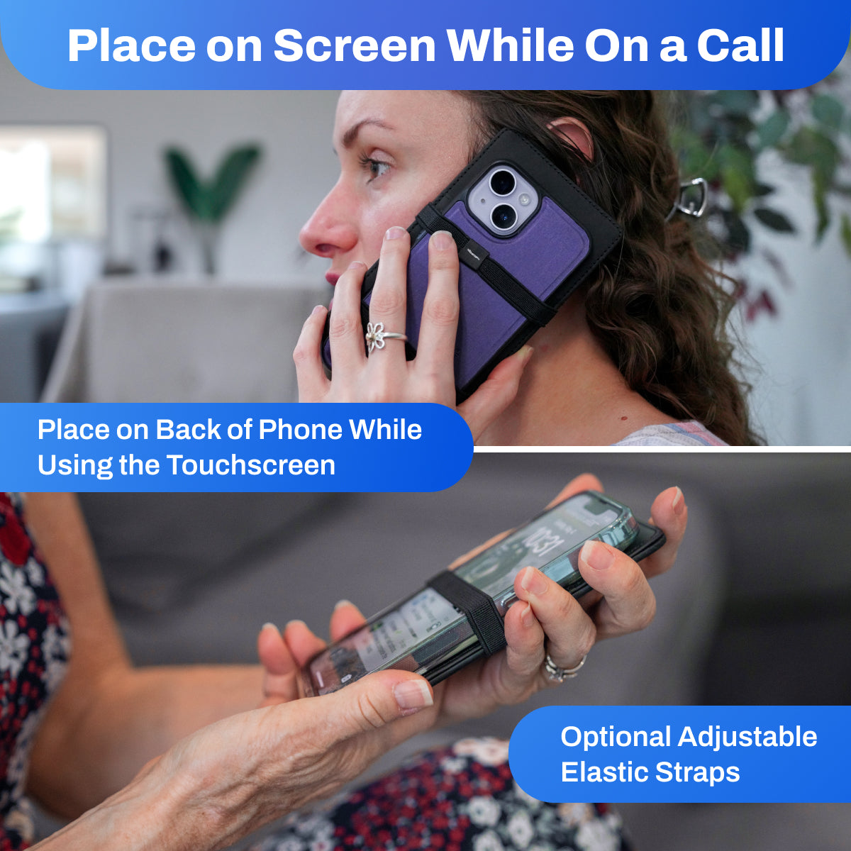 DefenderShield EMF Protection Universal Phone Shield Place on Screen While on Call Woman Talking on Phone Purple Case