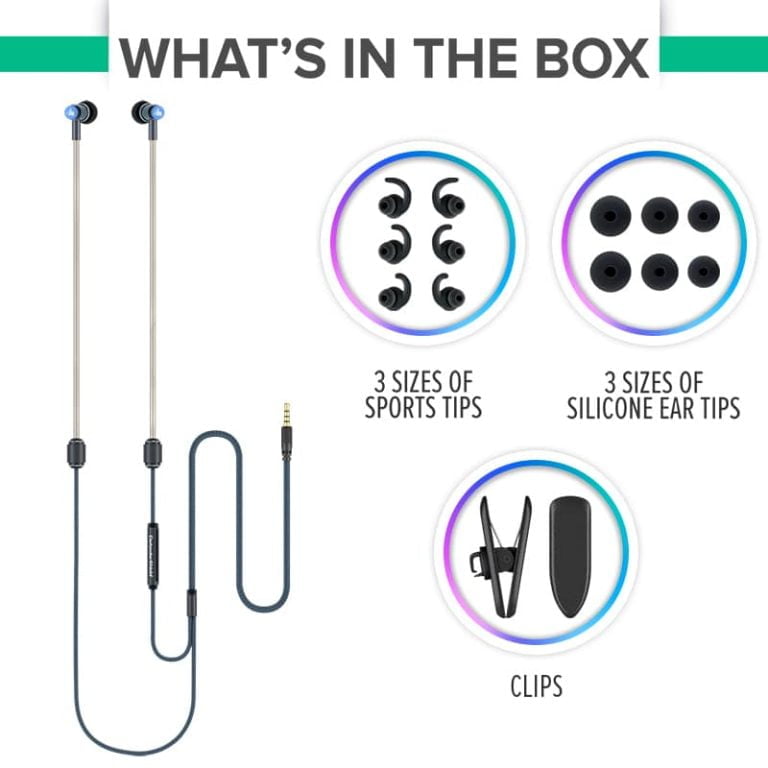 DefenderShield EMF Protection Earbuds What's In the Box 3 Sizes of Sports and Silicone Ear Tips Clips