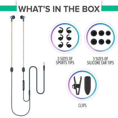 DefenderShield EMF Protection Earbuds What's In the Box 3 Sizes of Sports and Silicone Ear Tips Clips