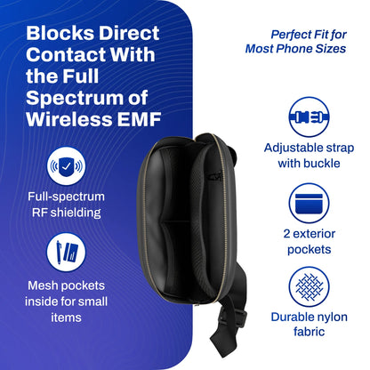 DefenderShield EMF Protection Hip Pack Black blocks direct contact with full spectrum of wireless signals