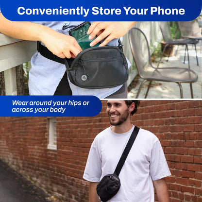 DefenderShield EMF Protection Hip Pack Black conveniently store your phone around your hips or across your body