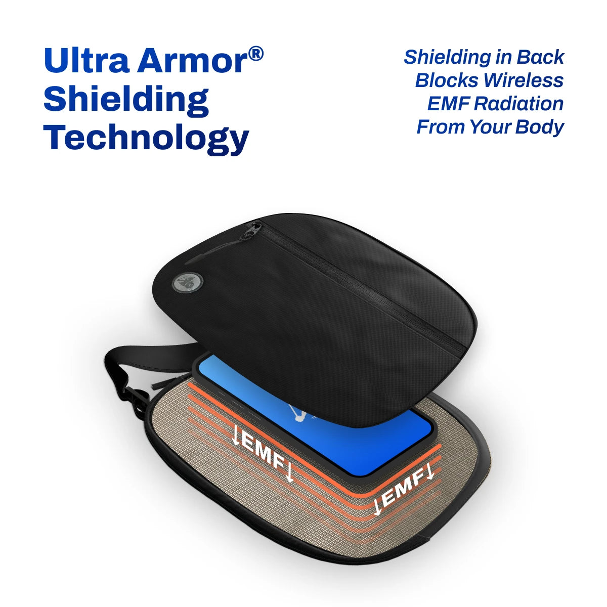 DefenderShield EMF Protection Hip Pack Black Ultra Armor shielding technology blocks wireless radiation from your body