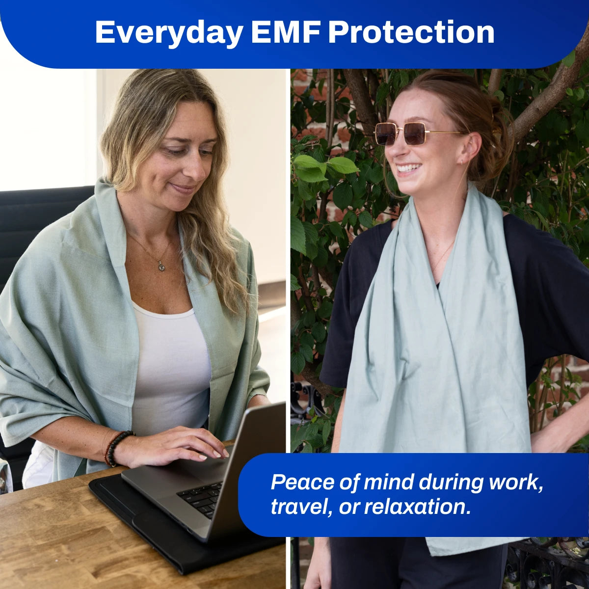 DefenderShield EMF Protection Sage Green Scarf peace of mind during work, travel, or relaxation