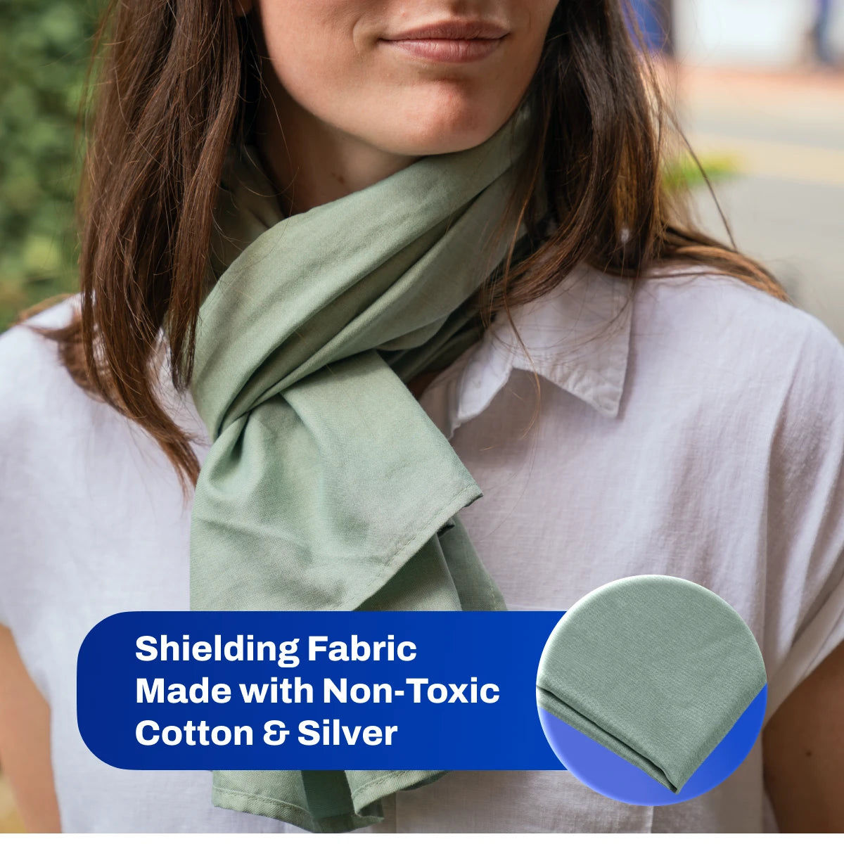 DefenderShield EMF Protection Sage Green Scarf shielding fabric made with non-toxic cotton & silver