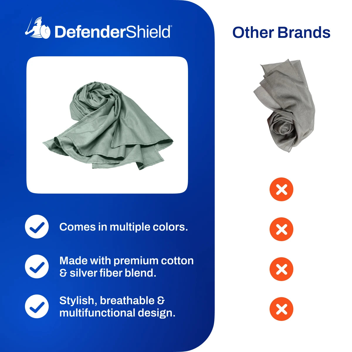 DefenderShield EMF Protection Sage Green Scarf features compared to other brands