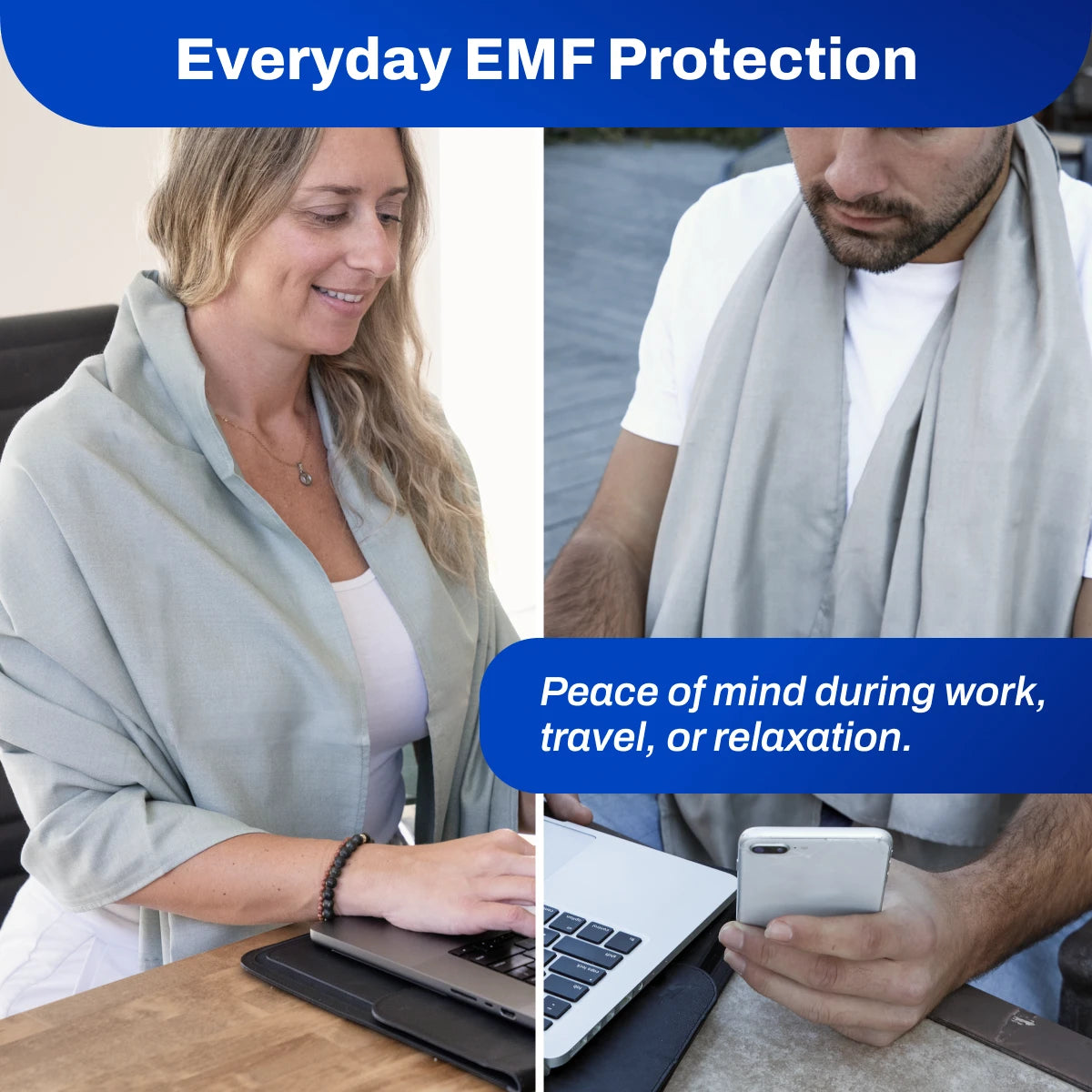 DefenderShield EMF Protection Gray Scarf Peace of mind during work, travel, or relaxation 