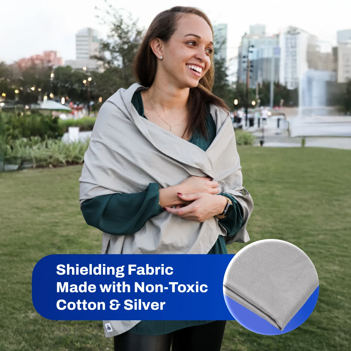 DefenderShield EMF Protection Gray Scarf shielding fabric made with non-toxic cotton & silver