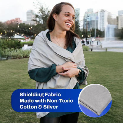DefenderShield EMF Protection Gray Scarf shielding fabric made with non-toxic cotton & silver