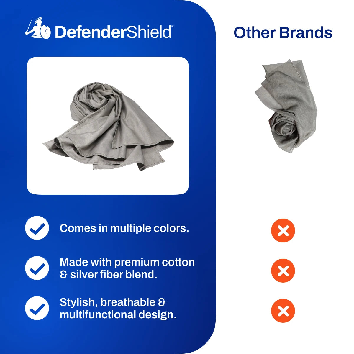 DefenderShield EMF Protection Gray Scarf features compared to other brands