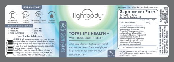 Lightbody Total Eye Health + Blue Light Filter Supplement Bottle Label
